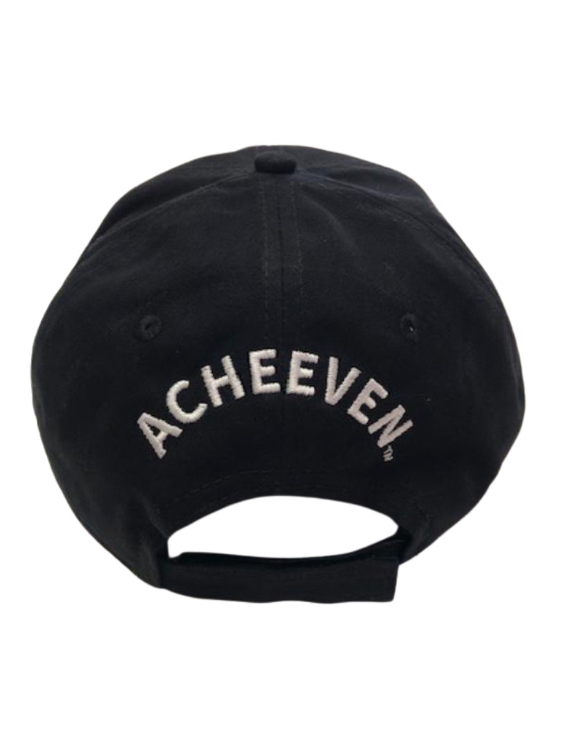 ACHEEVEN HAT BLACK WITH WHITE LETTERS